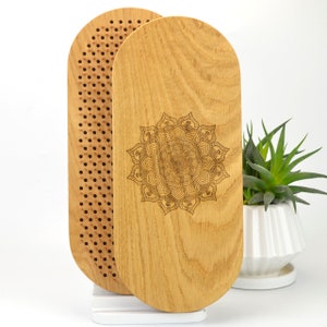 Wooden Nail Board for Yoga Sadhu Board of Oak Wood with Copper Nails Mandala Engraving