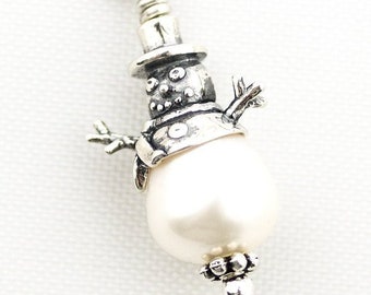 Snowman Bead Cap or Charm Sterling Silver Made in the USA