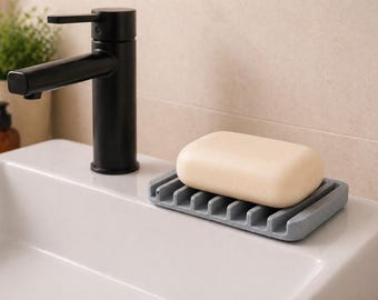 Jabonera minimalista gris – Jabonera moderna, bandeja para jabón de baño, soporte para jabón con drenaje automático, decoración de baño, ahorrador de jabón, idea de regalo