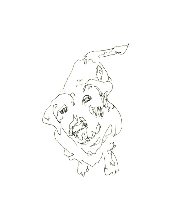 Dog Art Giclee Print 8x10 Sitting Puppy Gestural Expressive Pen Ink Line Drawing