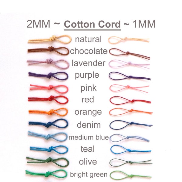 ADJUSTABLE 1MM  or 2MM Waxed Cotton CORD - 13 COLORS - Cord Necklace - Necklace Supplies - Jewelry Supplies - Free Shipping