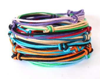 DOUBLES Cord Bracelet/Anklet - CAMP/TEAM Bracelet - Pick two colors - Adjustable 2mm Waxed Cotton - 13 Colors - Adjustable Cord Bracelet