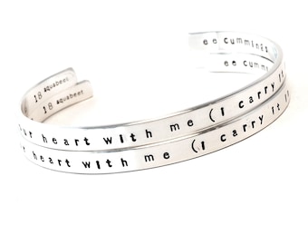 I Carry Your Heart Sterling Silver Cuff Bracelet: E.E. Cummings Jewelry