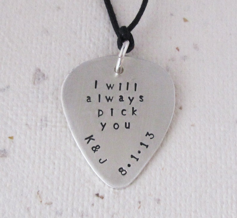 PERSONALIZED GUITAR PICK Necklace Lyric Art Custom Sterling Silver Necklace Rock 'n' Roll Jewelry Song Lyric Art Guitar Pick image 3