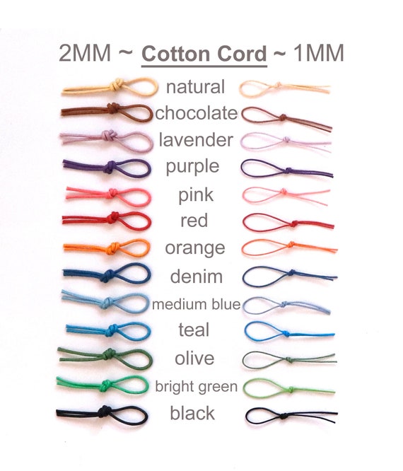 Adjustable Waxed Cotton Cord Necklace: 1mm or 2mm, 13 Colors, Supplies