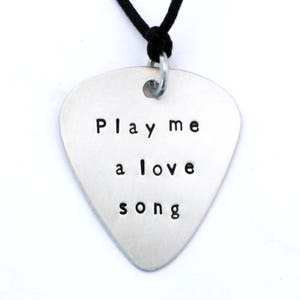 PERSONALIZED GUITAR PICK Necklace Lyric Art Custom Sterling Silver Necklace Rock 'n' Roll Jewelry Song Lyric Art Guitar Pick image 1