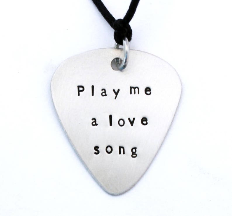 PERSONALIZED GUITAR PICK Necklace Lyric Art Custom Sterling Silver Necklace Rock 'n' Roll Jewelry Song Lyric Art Guitar Pick image 1