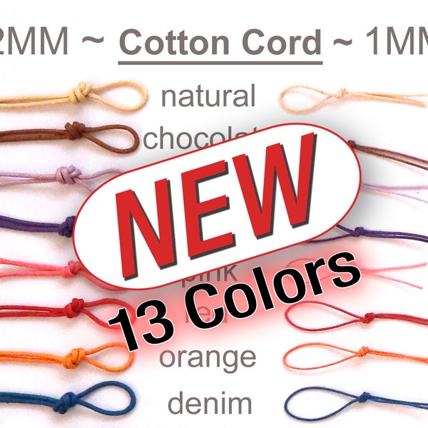 ADJUSTABLE 1MM  or 2MM Waxed Cotton CORD - 13 COLORS - Cord Necklace - Necklace Supplies - Jewelry Supplies - Free Shipping
