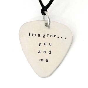 PERSONALIZED GUITAR PICK Necklace Lyric Art Custom Sterling Silver Necklace Rock 'n' Roll Jewelry Song Lyric Art Guitar Pick image 2