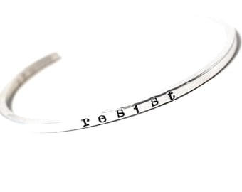 Resist Sterling Silver Skinny Cuff Bracelet - Political Awareness Jewelry