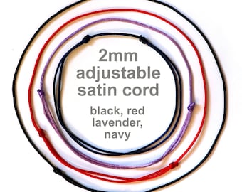 SATIN Adjustable CORD NECKLACE - 1MM or 2MM - Satin Cord Necklace - Necklace Supplies - Jewelry Supplies - Free Shipping