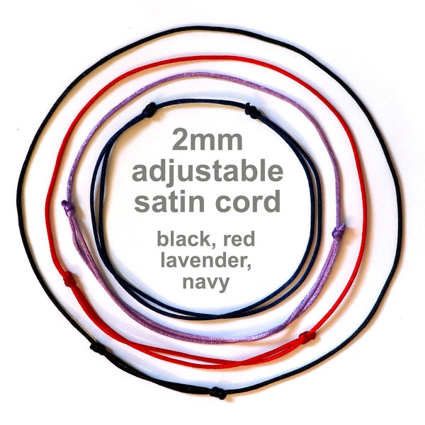 SATIN Adjustable CORD NECKLACE - 1MM or 2MM - Satin Cord Necklace - Necklace Supplies - Jewelry Supplies - Free Shipping