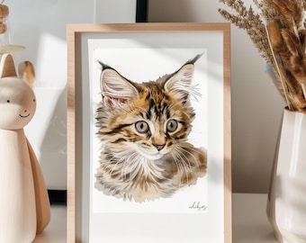 Custom Pet Portrait Using Pet Photo Personalized Digital Dog Cat Portrait Watercolor Pet Memorial Gift Custom Pet Art Pet Drawing Poster