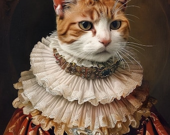 Renaissance Pet Portrait from Photo, Pet Cartoon, Personalized Royal Pet Portrait, Royal Cat Dog Portrait, Pet Lover Gift, Cat Woman Gift