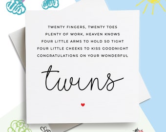 New Baby Twins Card, Newborn Baby Twins Card, Newborn Baby Twins Gift, Baby Twins Card, Welcome Baby Twins Card, Congrats New Baby Twins