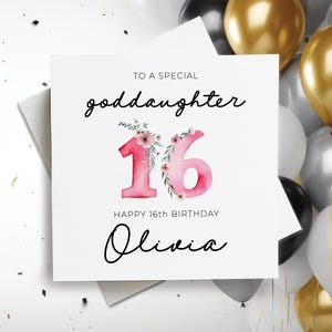 Carte d'anniversaire personnalisée, carte d'anniversaire avec nom et âge personnalisés, carte de joyeux 16e anniversaire, cadeau d'anniversaire pour filleule