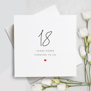 Tarjeta del 18.º aniversario, dieciocho años después, para siempre, regalo del 18.º aniversario, tarjeta para novio, tarjeta para novia, 18.º aniversario
