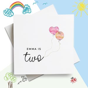Carte de joyeux deuxième anniversaire, prénom personnalisé joyeux 2e anniversaire, carte d'anniversaire personnalisée, carte d'anniversaire personnalisée, cadeau d'anniversaire de petite-fille