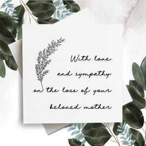 Carte d'amour et de sympathie, Carte de condoléances, Carte de sympathie pour la perte d'une mère, Carte de condoléances, Carte de grief, Carte de deuil