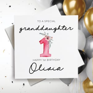 Carte d'anniversaire personnalisée, carte d'anniversaire avec nom et âge personnalisés, carte de joyeux 1er anniversaire, cadeau d'anniversaire pour petite-fille