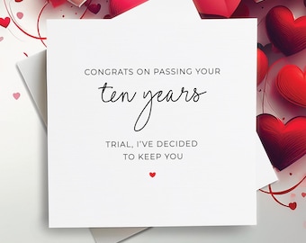 Tarjeta de aniversario personalizada, tarjeta del décimo aniversario, regalo del décimo aniversario, tarjeta para él, tarjeta para ella, regalo para él, regalo para ella