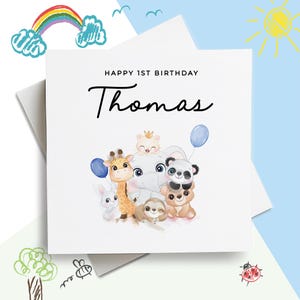 Custom Birthday Card, Happy 1st Birthday Custom Name, Happy First Birthday Card, Personalized Birthday Card, Grandson Birthday Gift