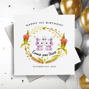 Carte d'anniversaire personnalisée pour jumeaux, Joyeux 1er anniversaire pour jumeaux, Carte 1er anniversaire personnalisée pour jumeaux, Cadeau d'anniversaire pour jumeaux, Pour jumeaux
