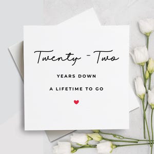 22e verjaardagskaart, Twenty Two Years Down Forever To Go, 22e verjaardagscadeau, kaart voor vriend, kaart voor vriendin, 22e verjaardag