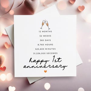 Tarjeta de feliz primer aniversario, tarjeta de feliz primer año, regalo de primer aniversario, tarjeta para novio, tarjeta para novia, tarjeta de primer aniversario