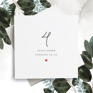Tarjeta del cuarto aniversario, cuatro años después, para siempre, regalo del cuarto aniversario, tarjeta para novio, tarjeta para novia, tarjeta del cuarto aniversario