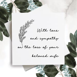 Carte d'amour et de sympathie, Carte de condoléances, Carte de sympathie pour la perte d'une femme, Carte de condoléances, Carte de grief, Carte de deuil