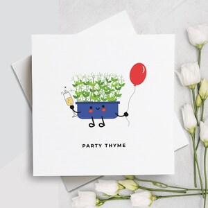 Cartão engraçado de feliz aniversário, Cartão de feliz aniversário, Cartão de feliz aniversário com planta, Cartão engraçado de aniversário com planta, Cartão de feliz aniversário com tomilho para festa