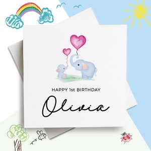 Carte d'anniversaire personnalisée, Joyeux 1er anniversaire, prénom personnalisé, Carte de joyeux premier anniversaire, Carte d'anniversaire personnalisée, Cadeau d'anniversaire de petite-fille