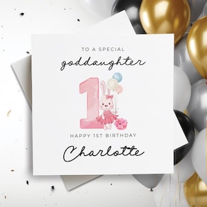 Cartão de feliz 1º aniversário para afilhada, Cartão de 1º aniversário para afilhada, Cartão de primeiro aniversário para afilhada, Presente para afilhada