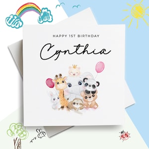 Cartão de aniversário para criança, nome personalizado de feliz aniversário, cartão de feliz aniversário personalizado, cartão de aniversário personalizado, presente fofo de primeiro aniversário