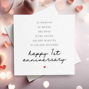 Tarjeta de feliz primer aniversario, tarjeta de feliz primer año, regalo de primer aniversario, tarjeta para novio, tarjeta para novia, tarjeta de primer aniversario