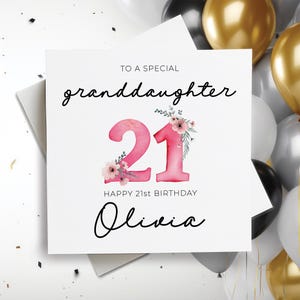 Carte d'anniversaire personnalisée, carte d'anniversaire avec nom et âge personnalisés, carte de joyeux 21 ans, cadeau d'anniversaire pour petite-fille