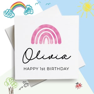Carte d'anniversaire personnalisée, Joyeux 1er anniversaire, prénom personnalisé, Carte de joyeux premier anniversaire, Carte d'anniversaire personnalisée, Cadeau d'anniversaire de petite-fille