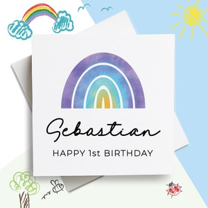 Carte d'anniversaire personnalisée, Joyeux 1er anniversaire, prénom personnalisé, Carte de joyeux premier anniversaire, Carte d'anniversaire personnalisée, Cadeau d'anniversaire de petit-fils