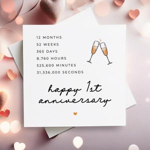 Tarjeta de feliz primer aniversario, tarjeta de feliz primer año, regalo de primer aniversario, tarjeta para novio, tarjeta para novia, tarjeta de primer aniversario