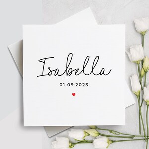 Cartão de nome personalizado para meninas, cartão de bebê personalizado, cartão de aniversário personalizado, presente de aniversário de neta, cartão recém-nascido, novo cartão de bebê