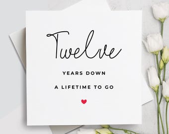 Carte du douzième anniversaire, douze ans plus tard, cadeau de 12e anniversaire, carte pour petit ami, carte pour petite amie, 12e anniversaire