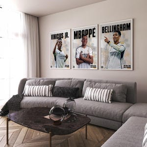 Kylian Mbappe Jude Bellingham Vinicius Junior Real Madrid Poster - Fußball Geschenk, Schlafzimmer Poster - Mid-Century Modern Wandkunst, Fußball Poster