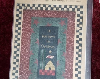 I'll Bee home for Christmas cross stitch pattern Approx 3 x 9 Stitches Heartland