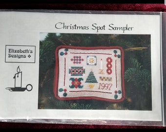 Christmas Spot Sampler by Elizabeth's Design Counted Cross Stitch kit 5 by 4 inches finished Christmas Glass beads and Charms