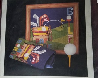 Golfer Stitchery GOLDEN Bee Counted Cross Stitch Finished size 7 x 7 picture OR Eyeglass Case NIP Needlecraft Kits