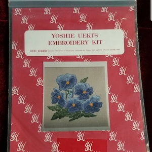 Embroidery Yoshie Ueki&#39;s Blue Pansies Made in Japan Embroidery kit 15x 15cm NIP