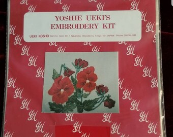 Embroidery Yoshie Ueki's Red Pansies Made in Japan Embroidery kit 15x 15cm NIP