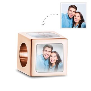Personalized Engraved Four-Sided Photo Charm Square Copper Charm | Custom Jewelry Charms for bracelet, Pandora Charms, Gift Ideas Rose Gold