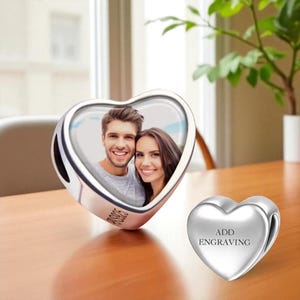 Personalized Engraved Heart Photo Silver Charm with Text | Custom Jewelry Charms for bracelet, Heart Charm, Pandora Charms, Gift Ideas